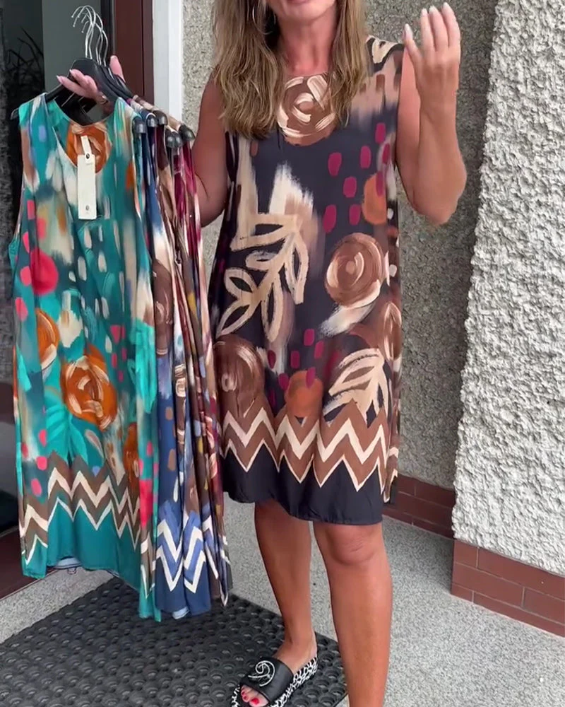 Abstract Floral Sleeveless Dress - Image 2