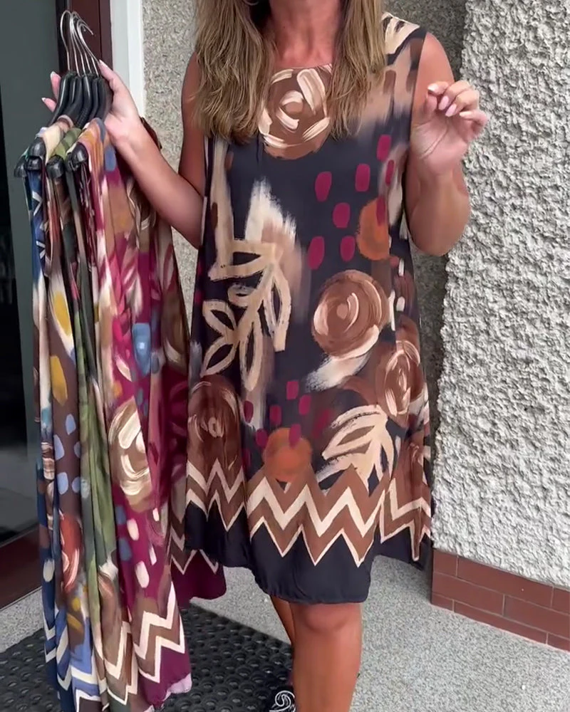 Abstract Floral Sleeveless Dress - Image 3