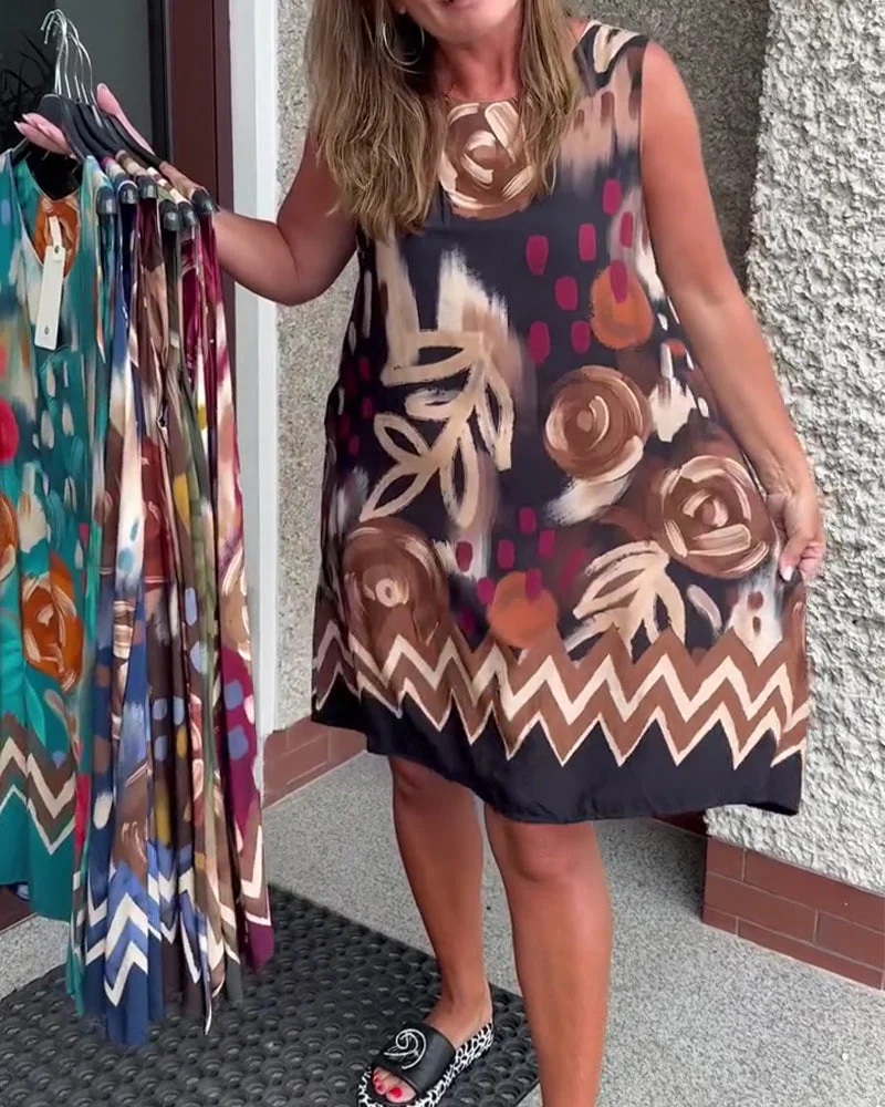 Abstract Floral Sleeveless Dress - Image 4