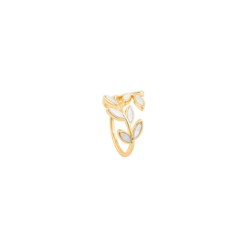 Adjustable Gold Ring With White Opal Leaf - Image 5