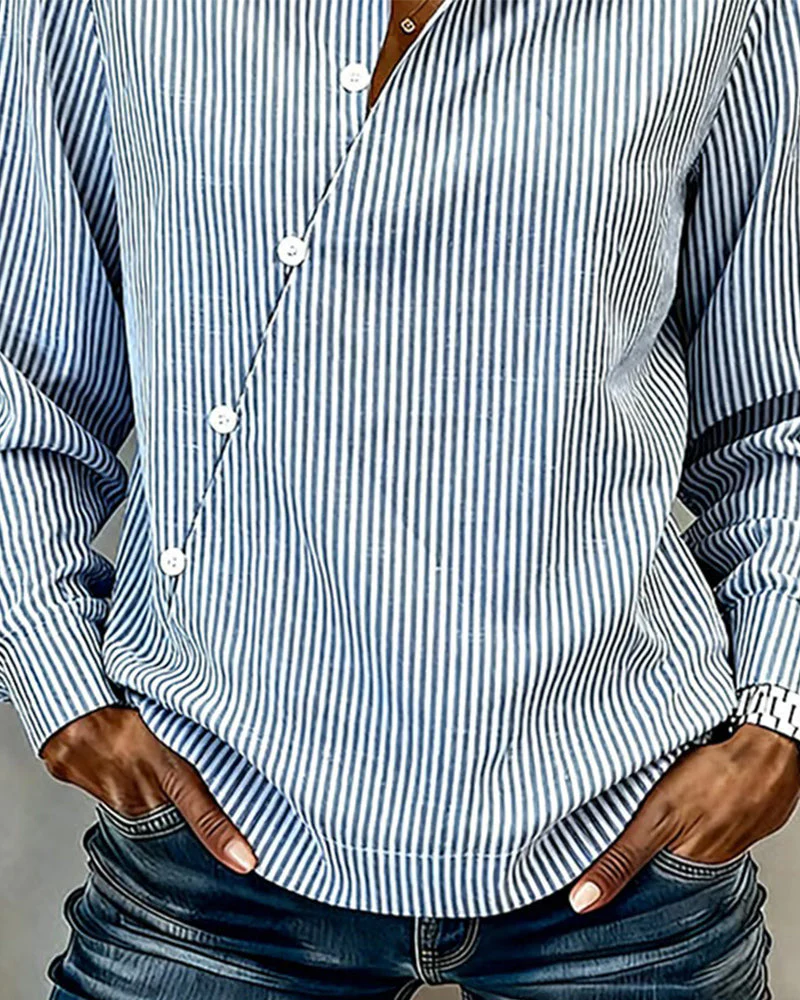 An Asymmetric Button-Down Striped Blouse - Image 2