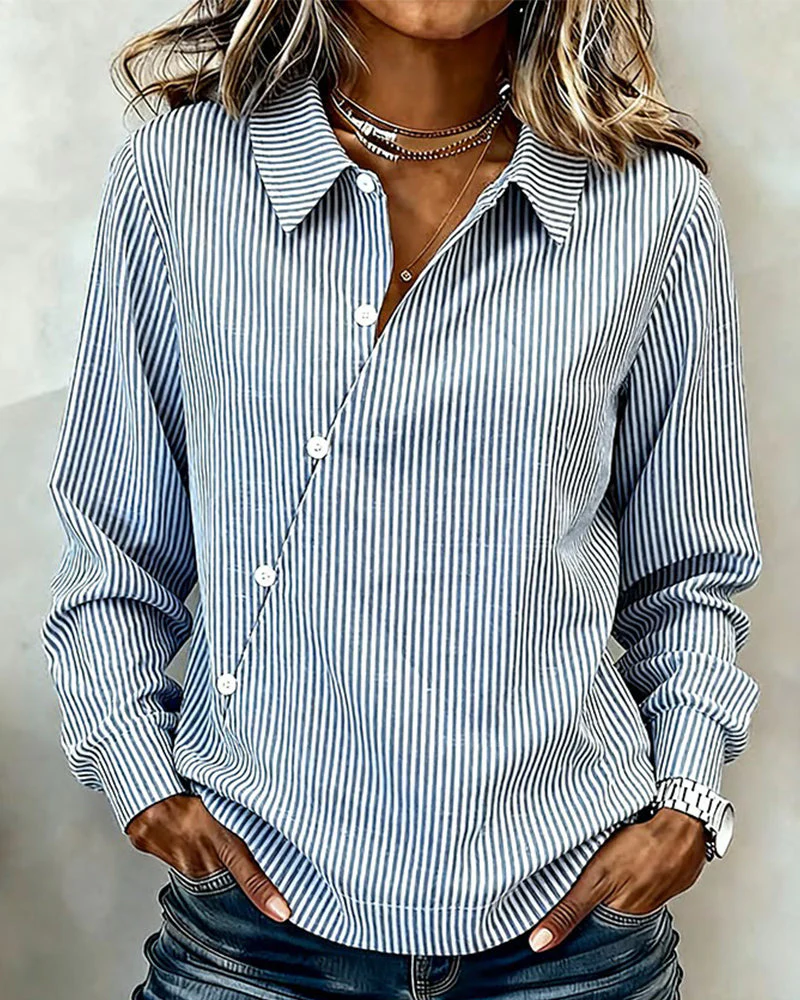 An Asymmetric Button-Down Striped Blouse - Image 4