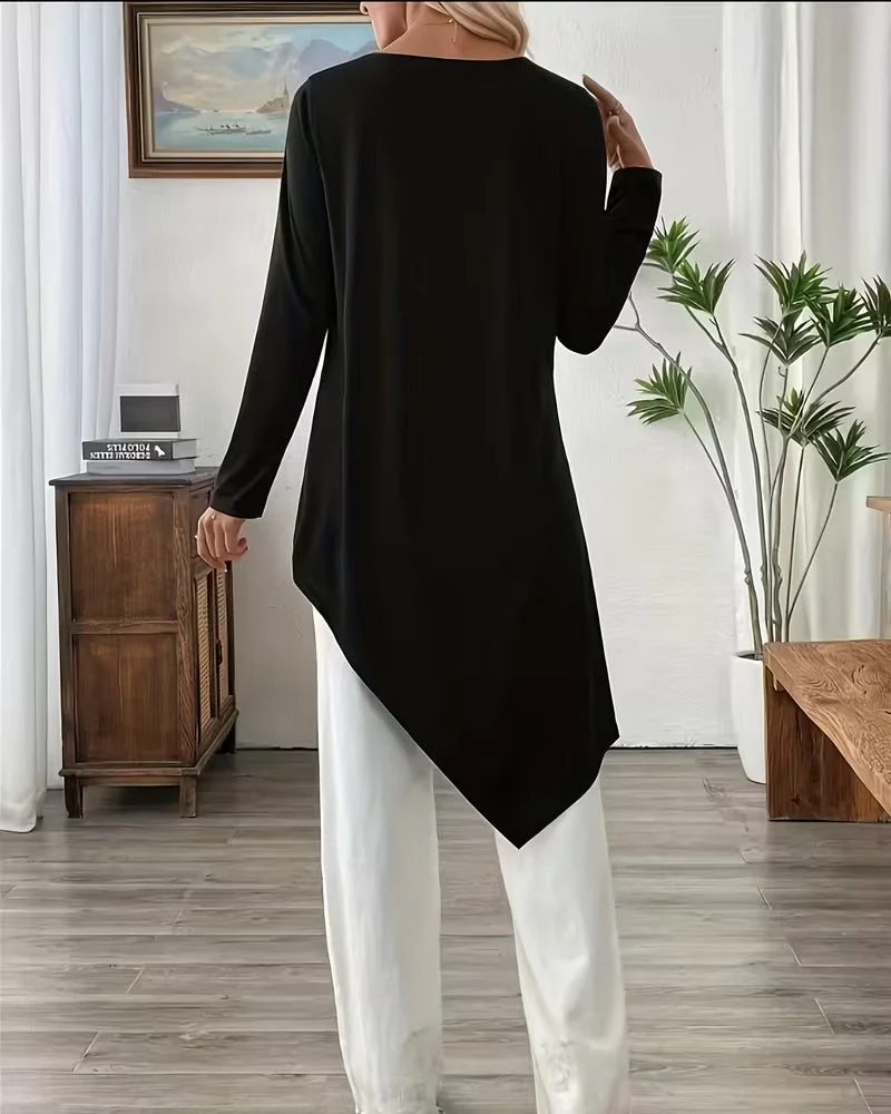 Asymmetric Mid-Length Solid Color Top - Image 3