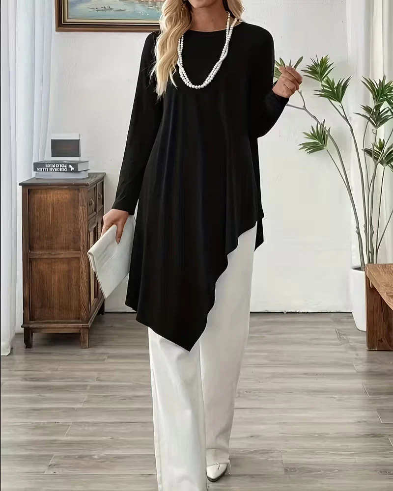 Asymmetric Mid-Length Solid Color Top - Image 4
