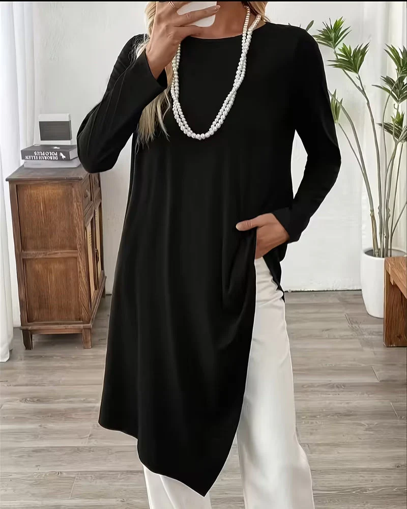 Asymmetric Mid-Length Solid Color Top - Image 5