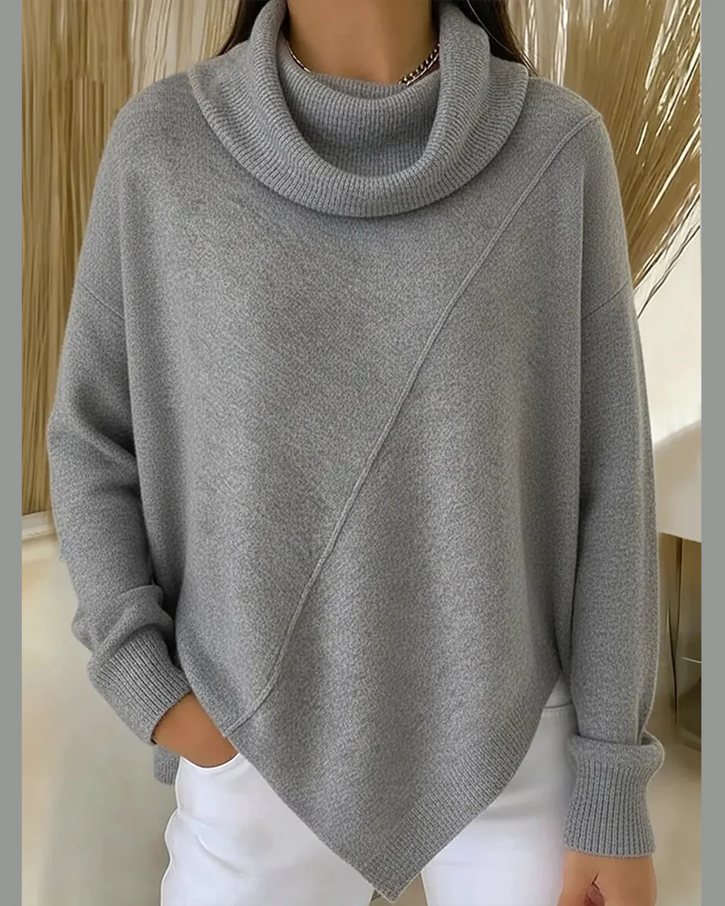 Asymmetrical Cowl Neck Sweater - Image 2