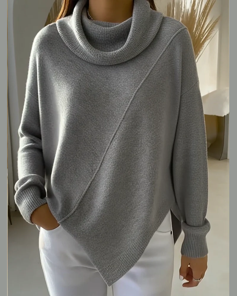 Asymmetrical Cowl Neck Sweater - Image 5