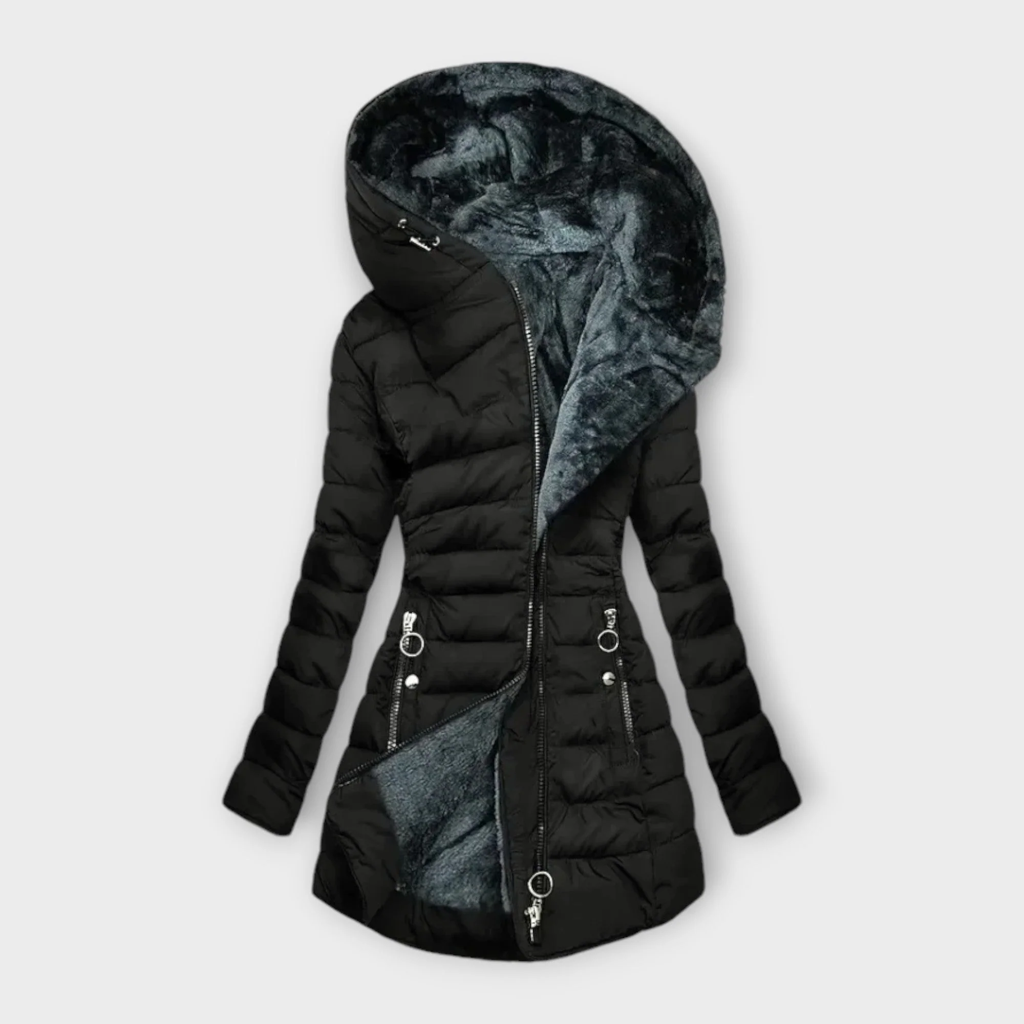 Asymmetrical Hooded Puffer Coat - Image 5