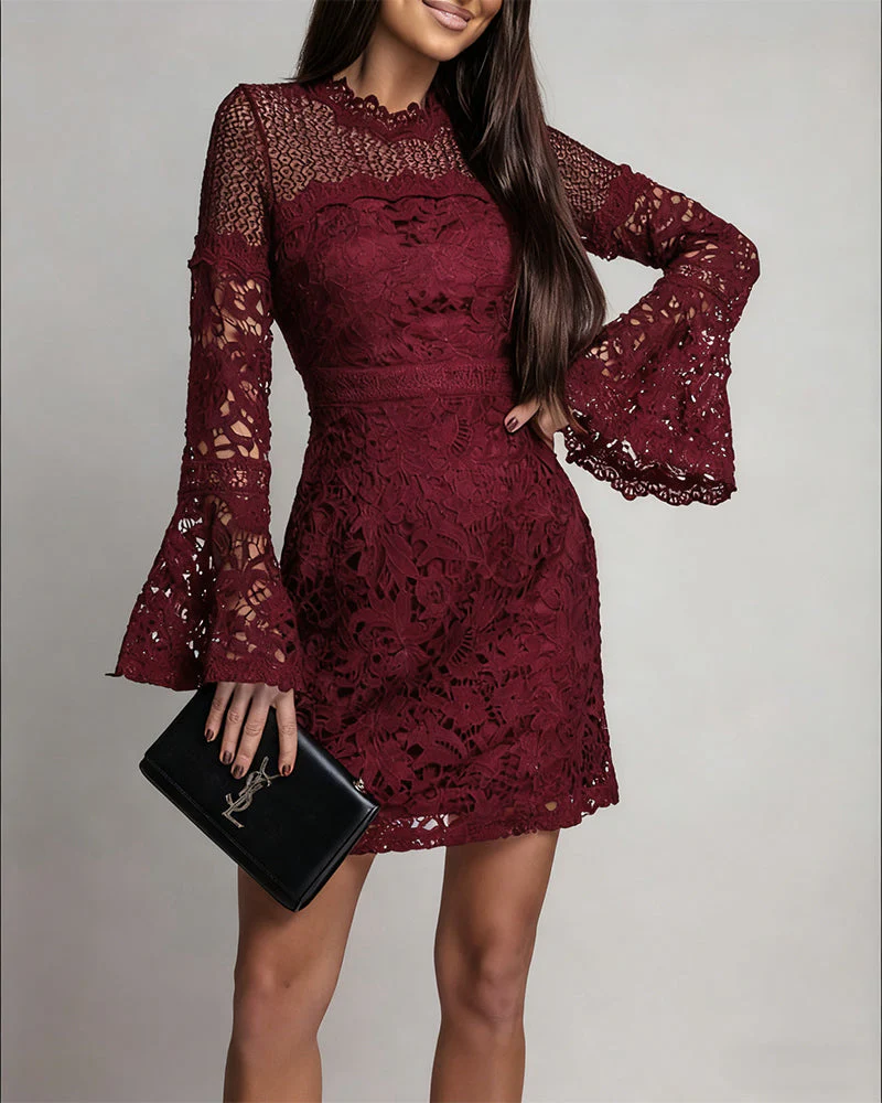 Bell Sleeve Lace Hip Dress - Image 13
