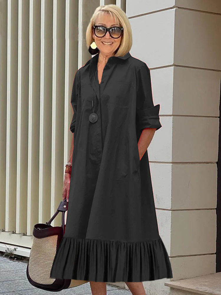 Black Loose Long Sleeve Dress - Image 2