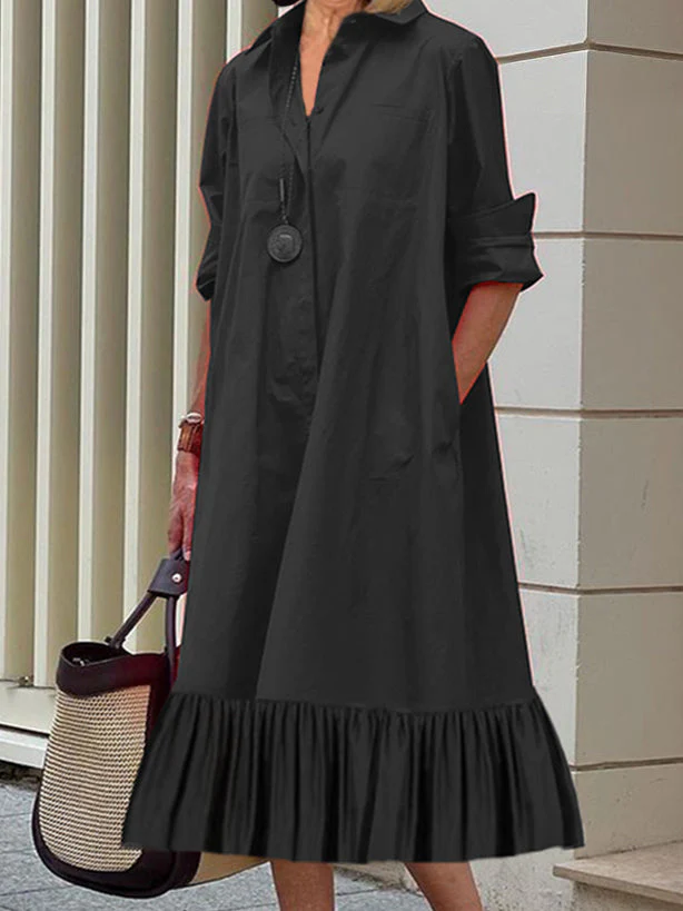 Black Loose Long Sleeve Dress - Image 3