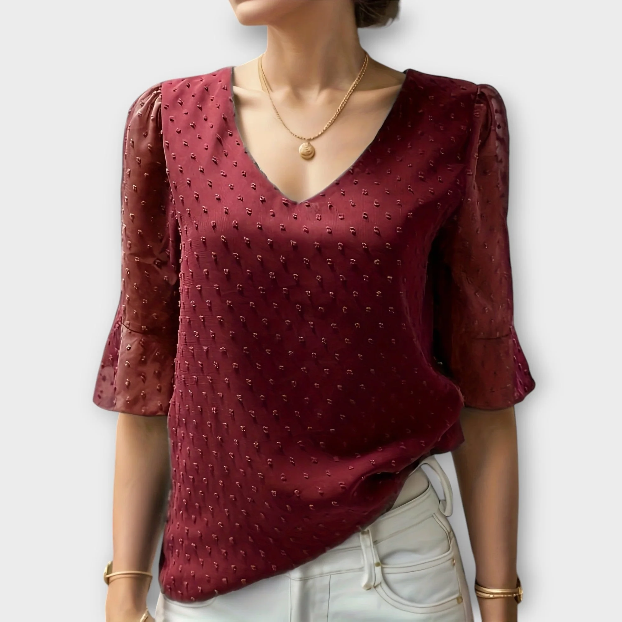 Blouse with Deep Neckline – Soft-Touch Statement Piece for Elegant Evenings or Weekend Styling - Image 11