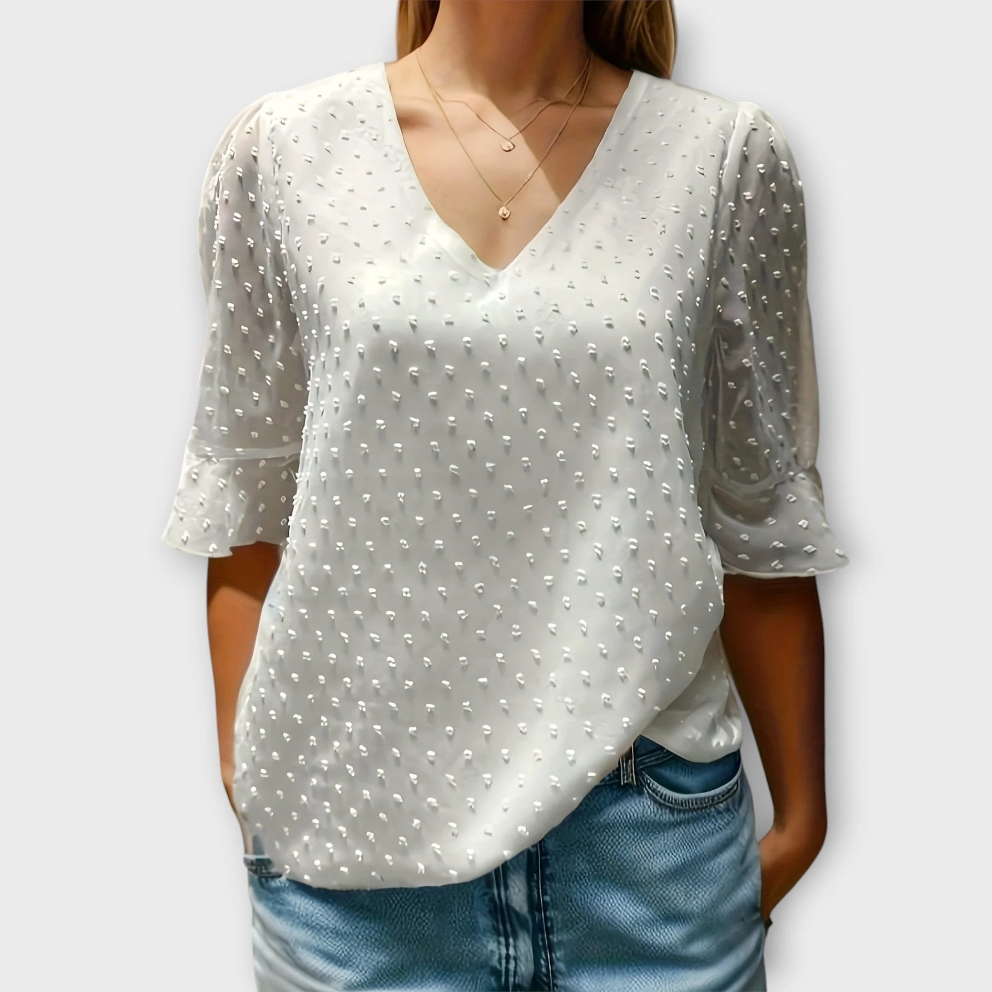 Blouse with Deep Neckline – Soft-Touch Statement Piece for Elegant Evenings or Weekend Styling - Image 3