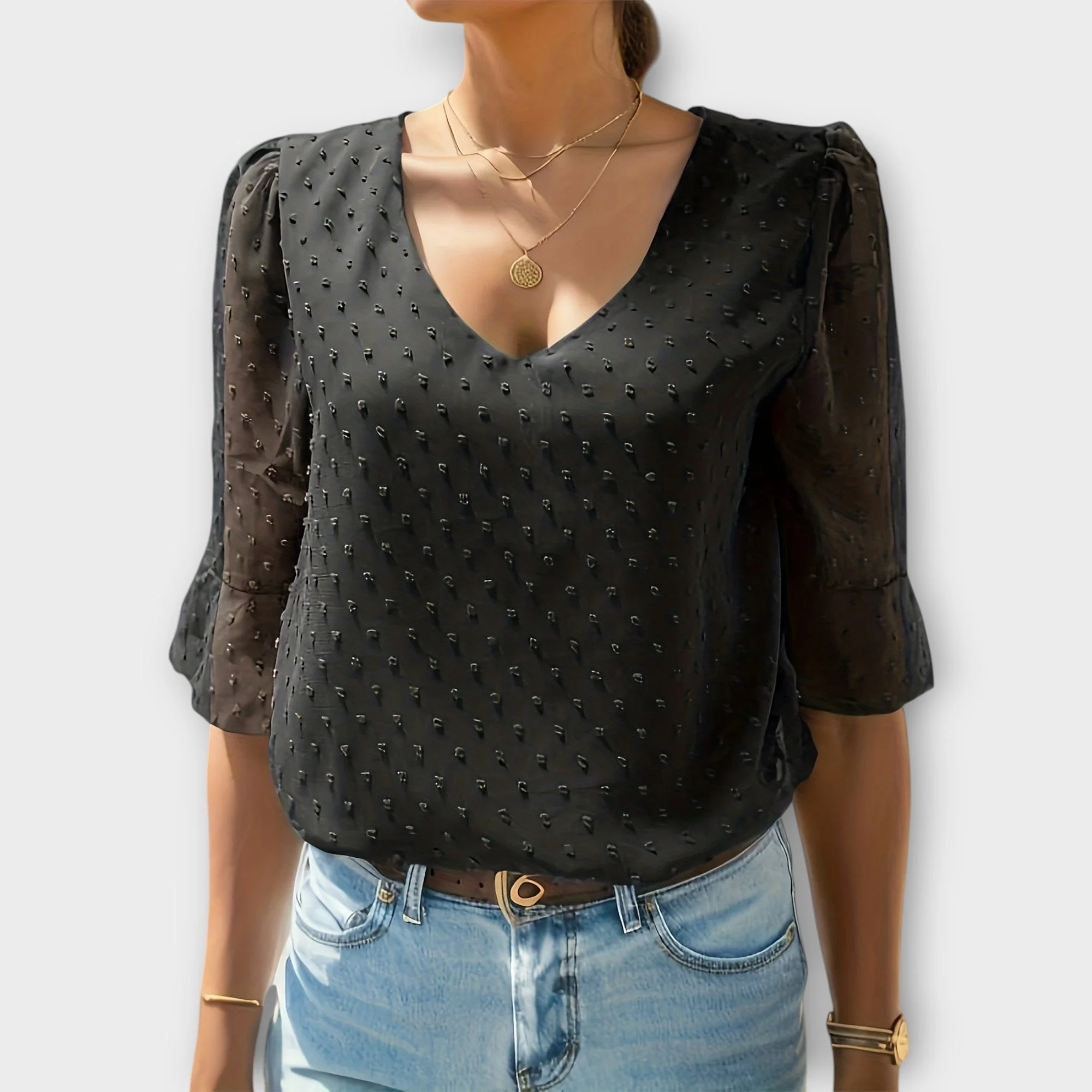Blouse with Deep Neckline – Soft-Touch Statement Piece for Elegant Evenings or Weekend Styling - Image 5