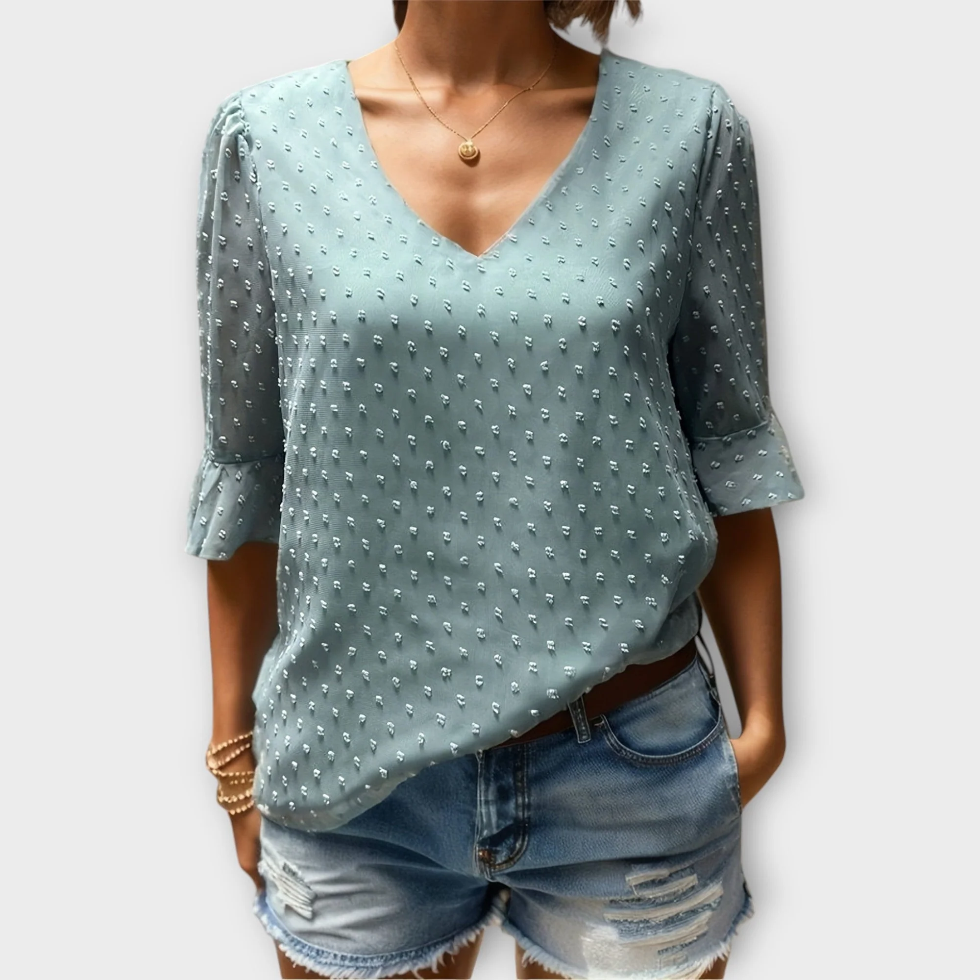 Blouse with Deep Neckline – Soft-Touch Statement Piece for Elegant Evenings or Weekend Styling - Image 9