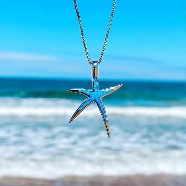Blue Opal and Silver Starfish Necklace - Image 2