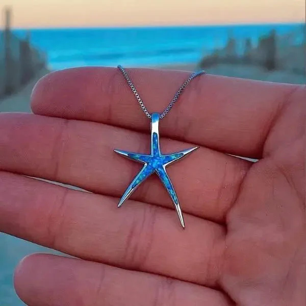 Blue Opal and Silver Starfish Necklace - Image 3