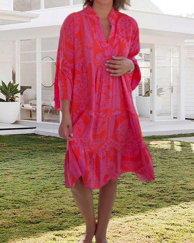 Boho Geometric Print 3/4 Sleeve Dress - Image 6