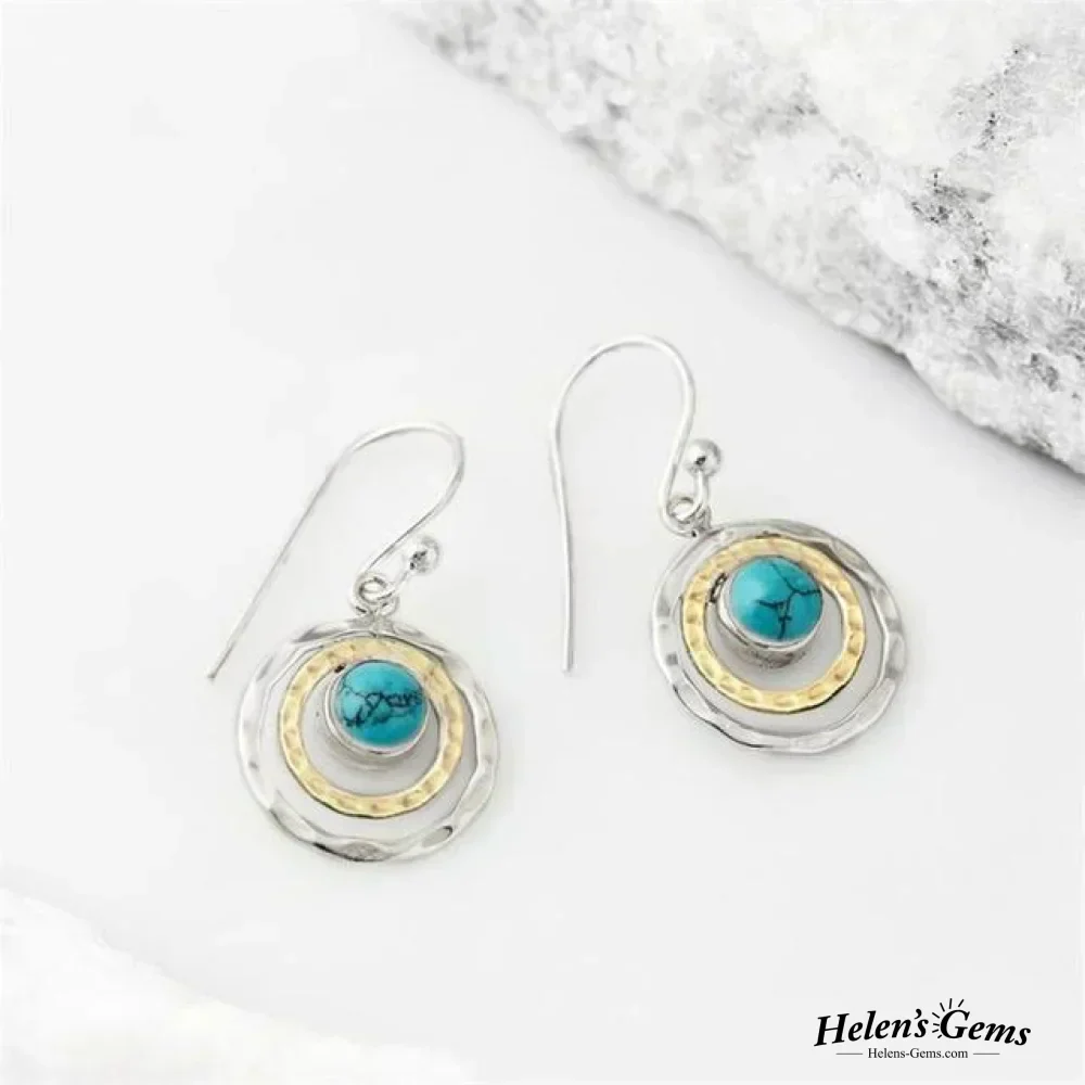 Boho Saturn Earrings Turquoise & Gold - Image 4