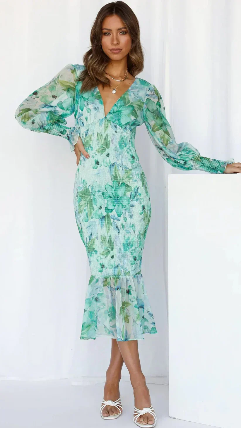 Bold Floral Pattern Midi Dress - Image 13