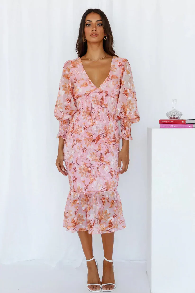 Bold Floral Pattern Midi Dress - Image 5