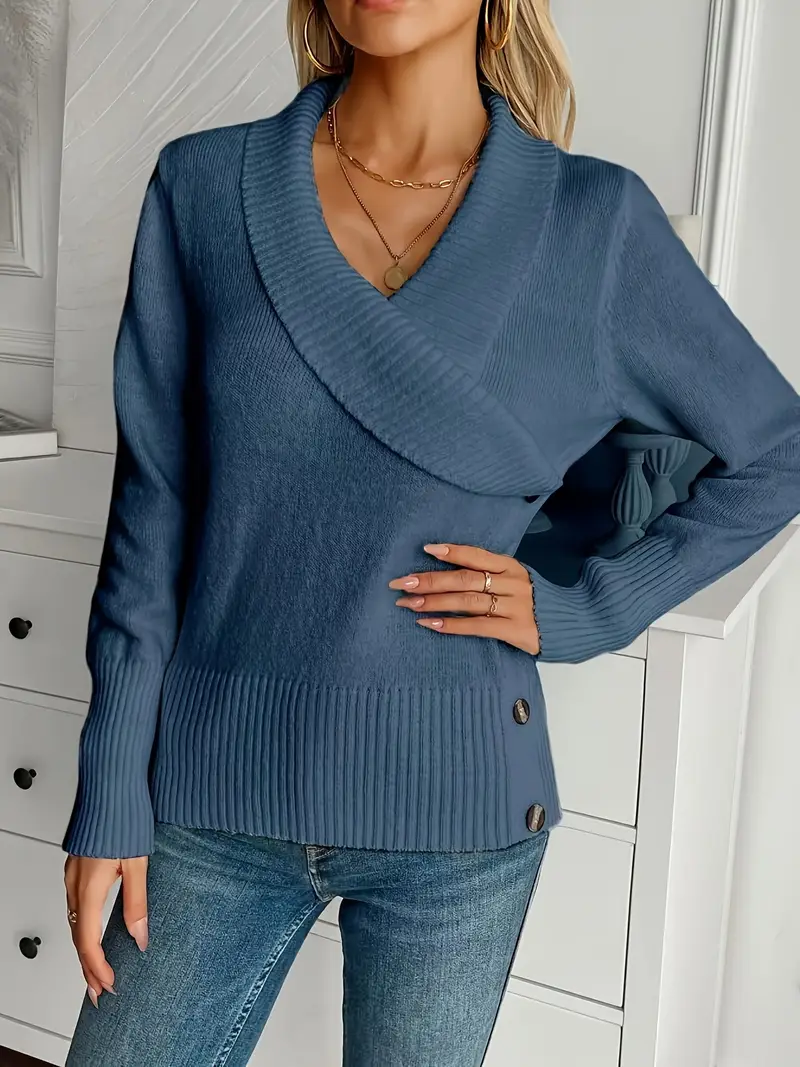 Botton Decor V Neck Sweater - Image 5