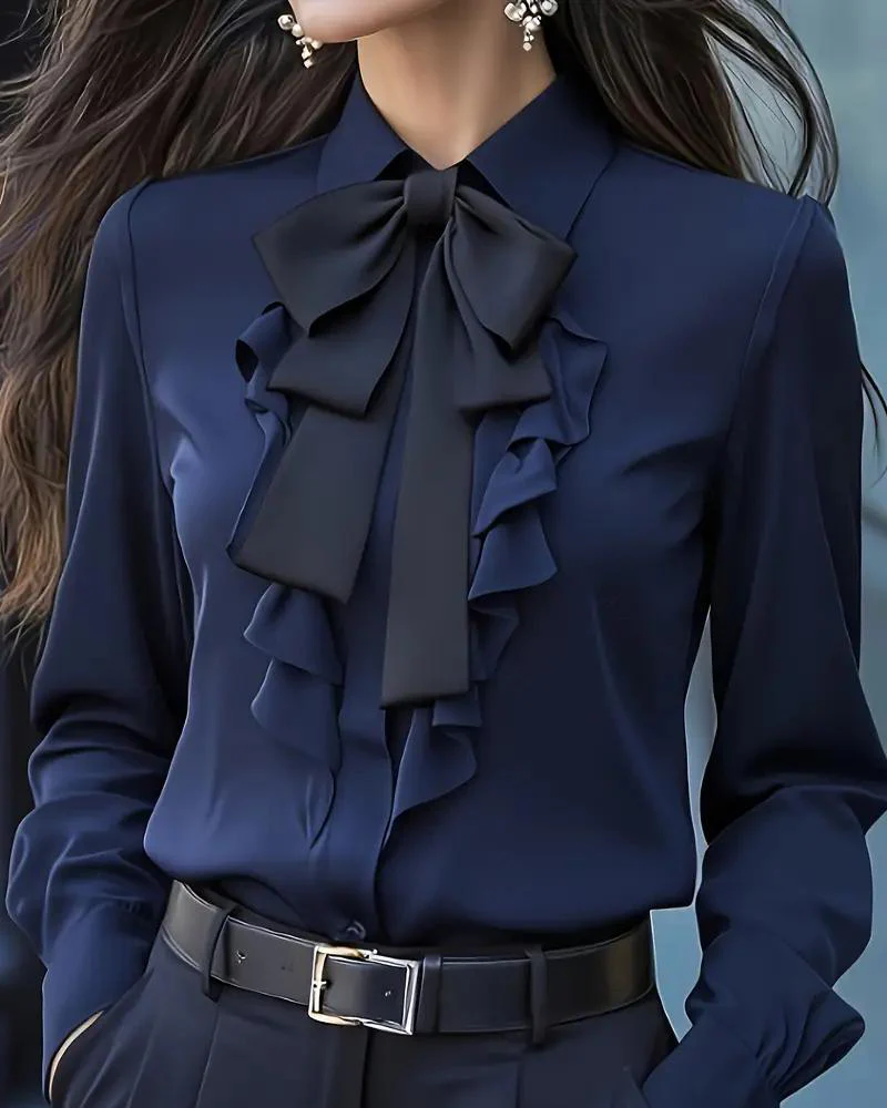 Bow Ruffle Long-Sleeved Shirt - Image 2