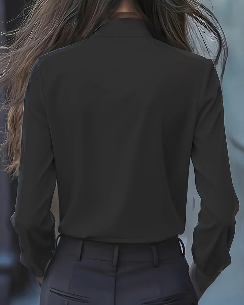 Bow Ruffle Long-Sleeved Shirt - Image 9