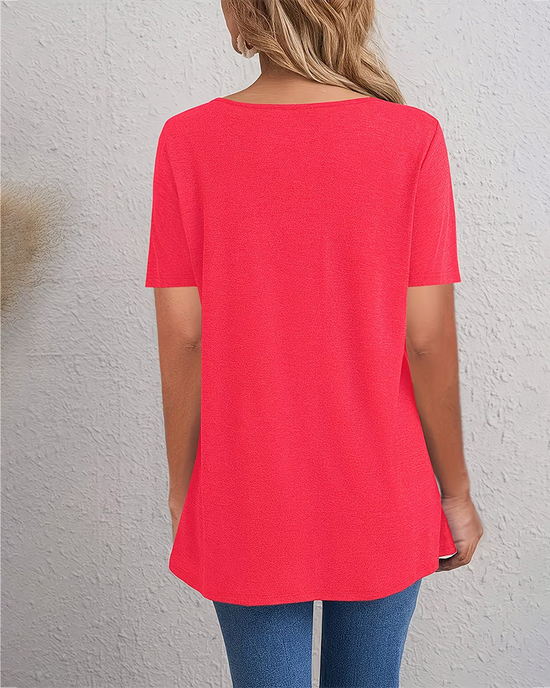 Button Decor Petal Hem T-Shirt - Image 2