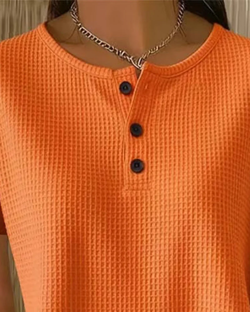 Button-Down V-Neck Casual T-Shirt - Image 2