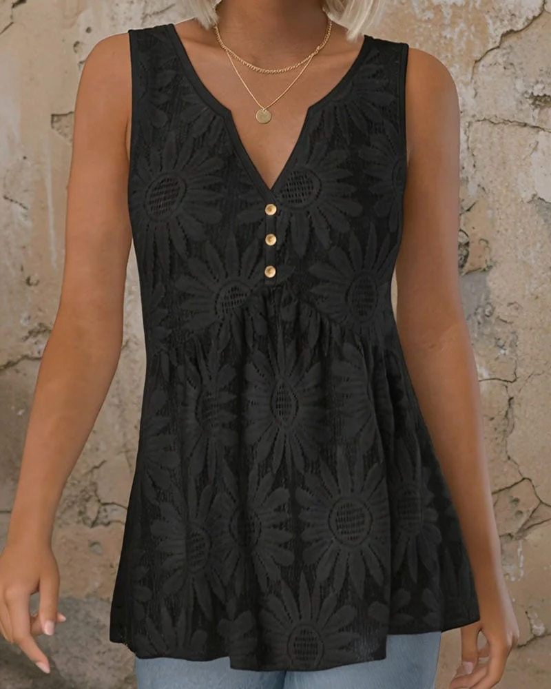 Button-Front V-Neck Solid Color Tank Top - Image 6