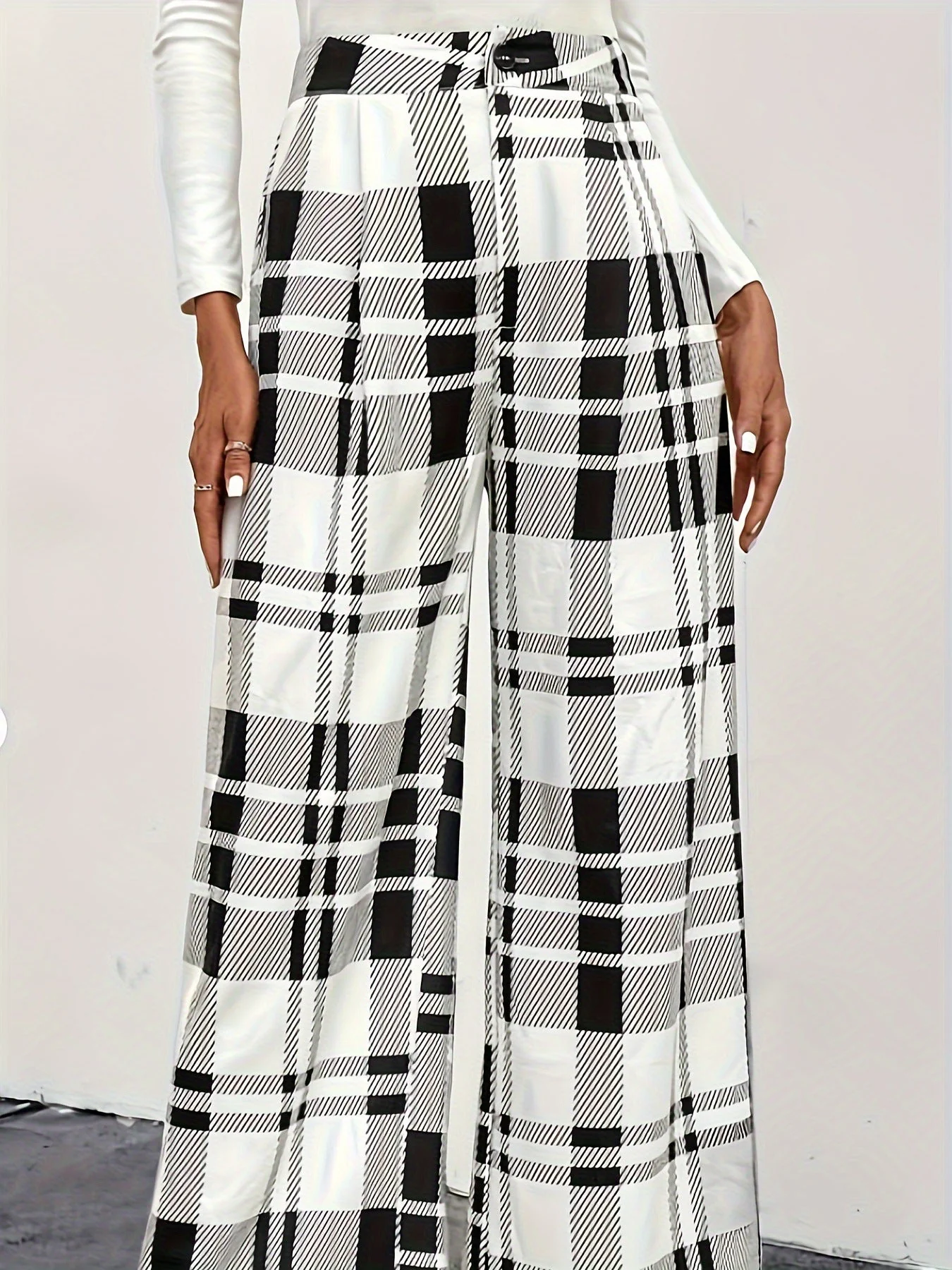 Button Plaid High Waisted Pants - Image 10