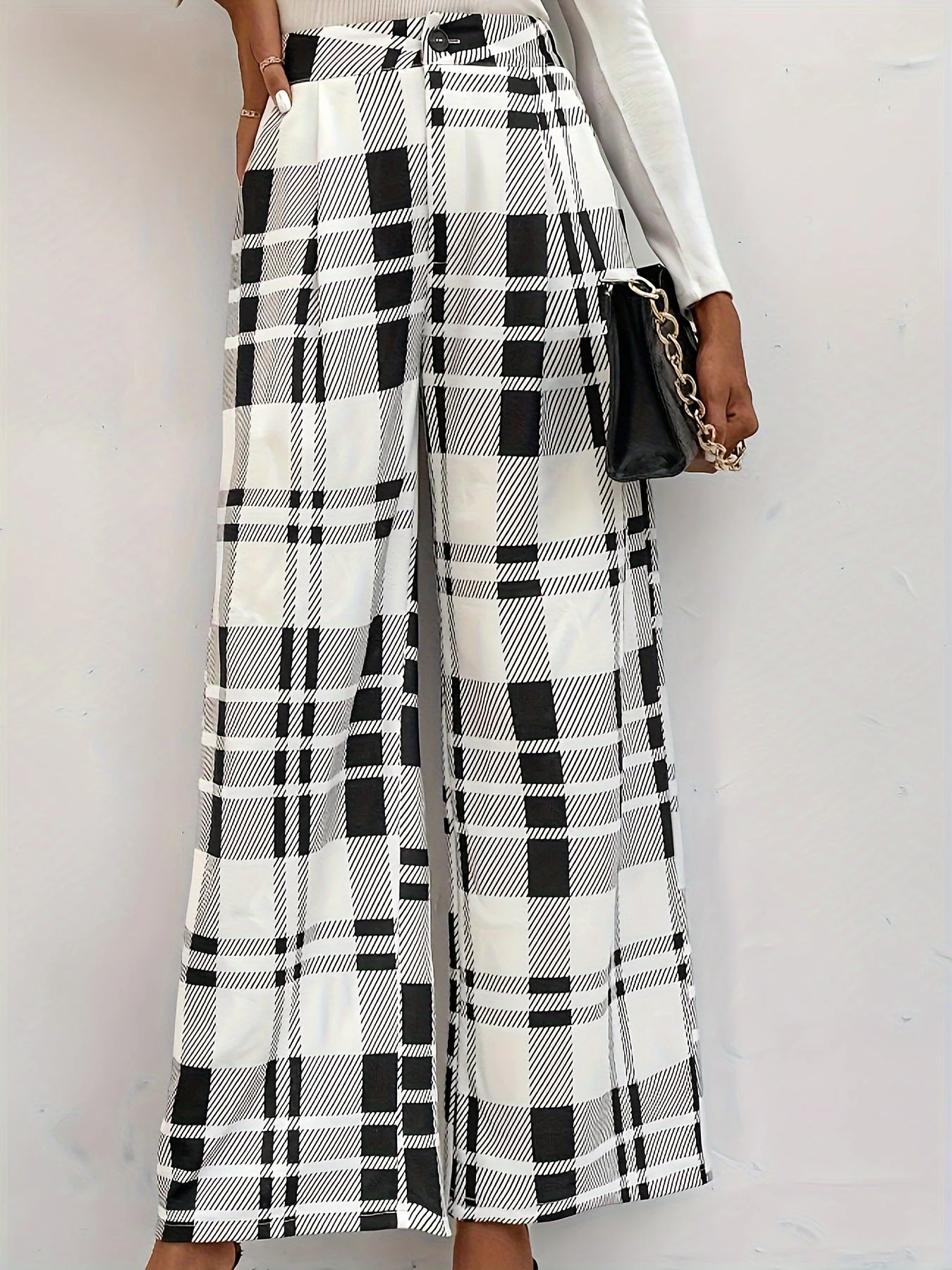Button Plaid High Waisted Pants - Image 2