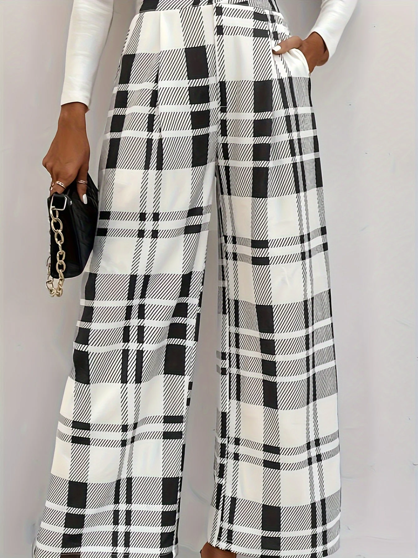 Button Plaid High Waisted Pants - Image 4