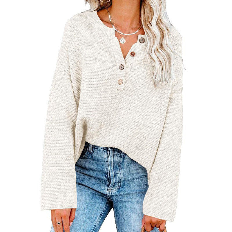 Button Pullover V-Neck Knitted Sweater - Image 10