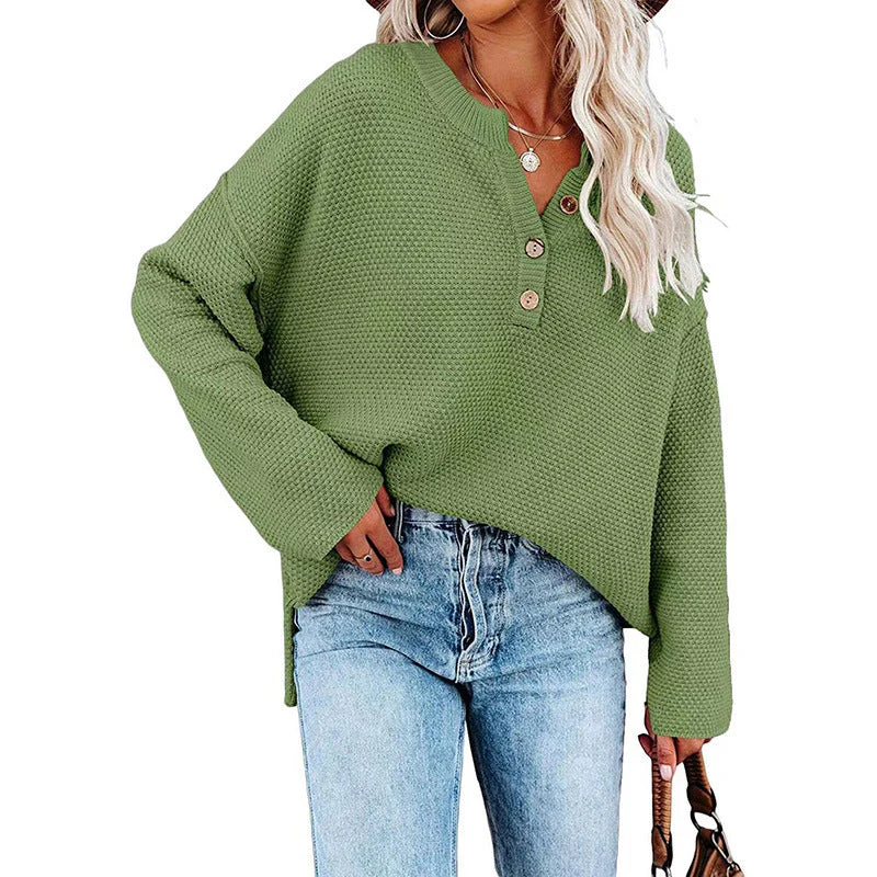 Button Pullover V-Neck Knitted Sweater - Image 12