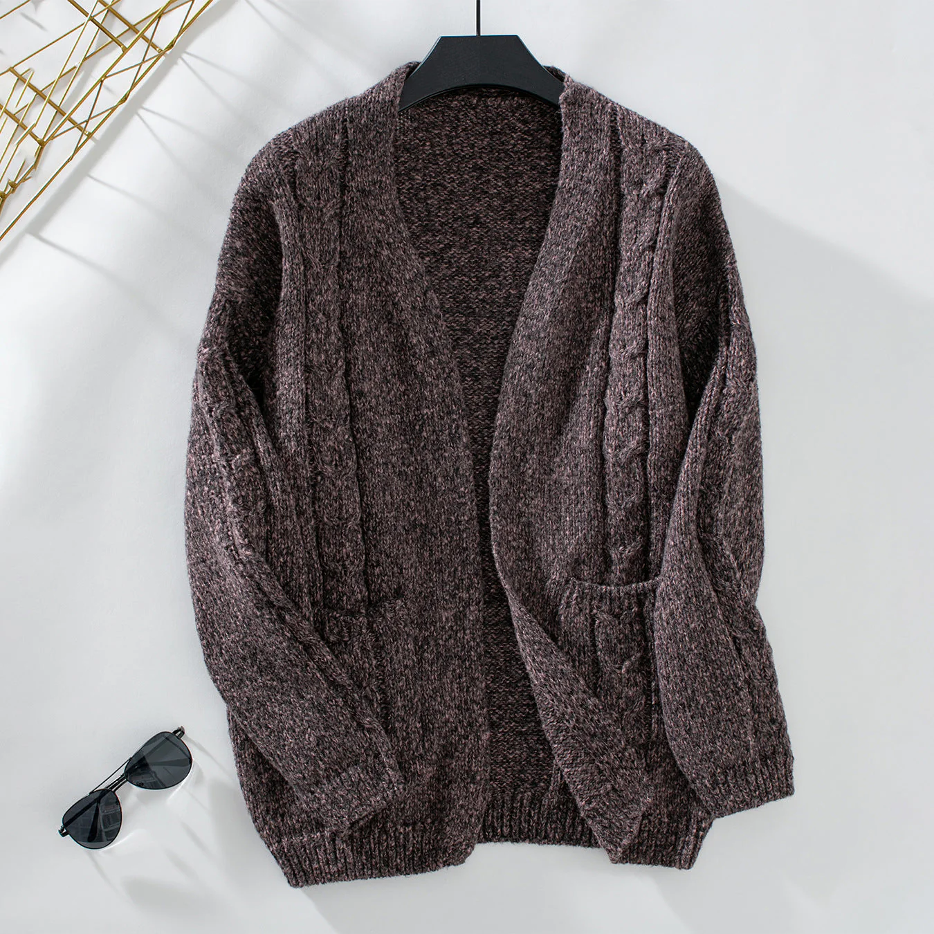 Cable Knit Open Front Long Sleeve Cardigan - Image 11