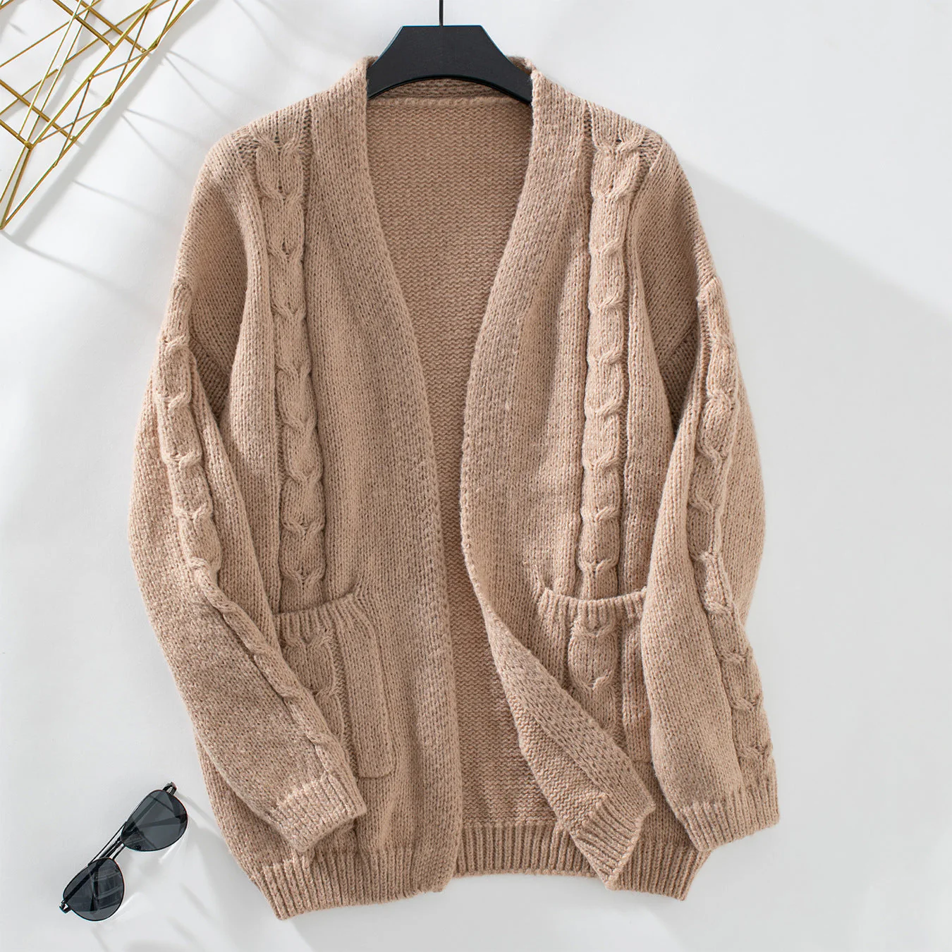 Cable Knit Open Front Long Sleeve Cardigan - Image 12