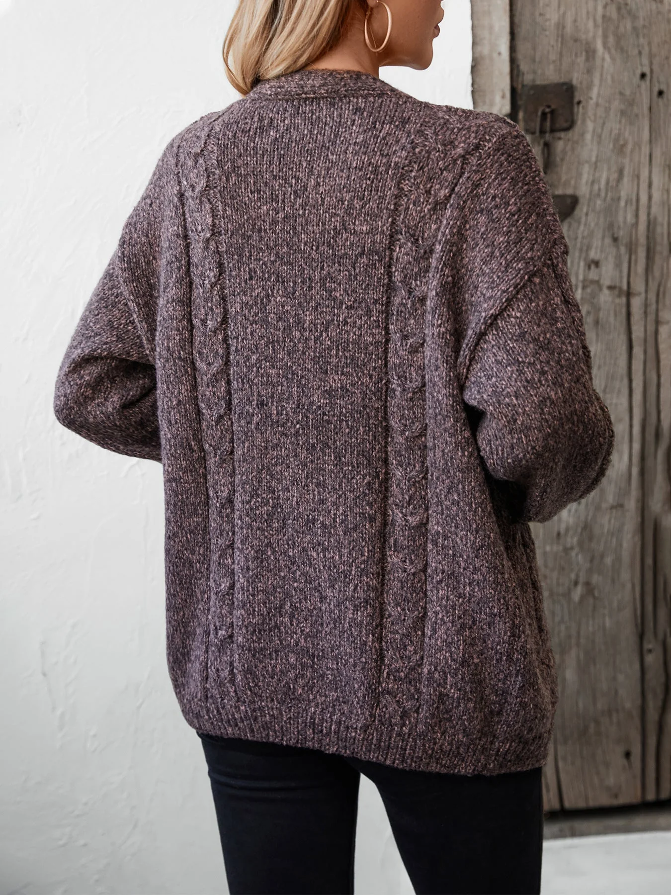 Cable Knit Open Front Long Sleeve Cardigan - Image 8