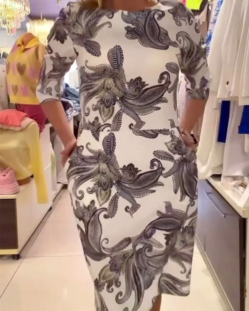 Cashew Flower Round Neck Fashion Dress - Image 4
