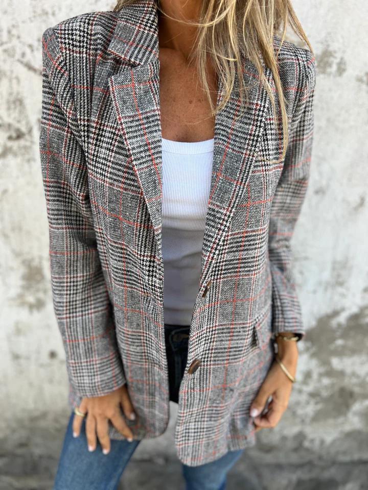 Casual Checked Blazer with Lapels - Image 10