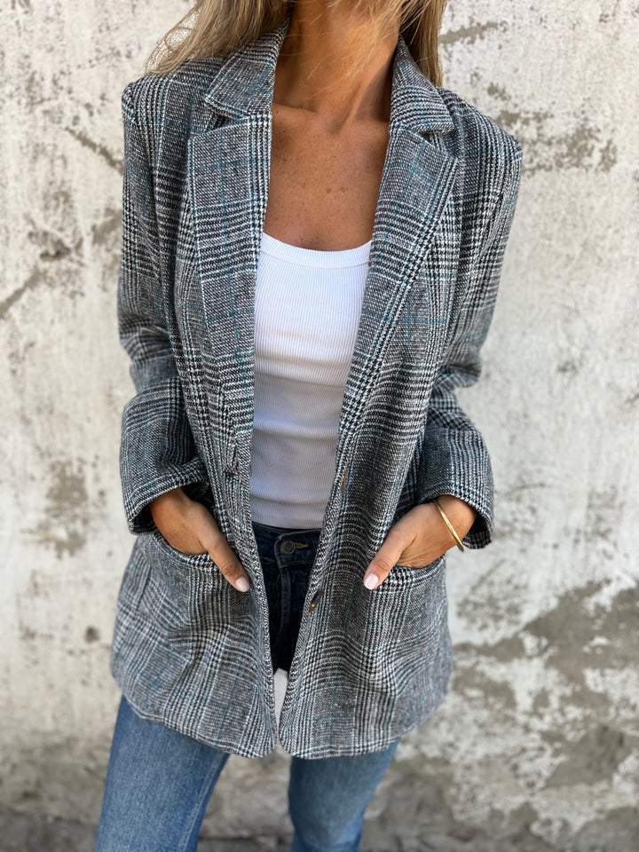 Casual Checked Blazer with Lapels - Image 4