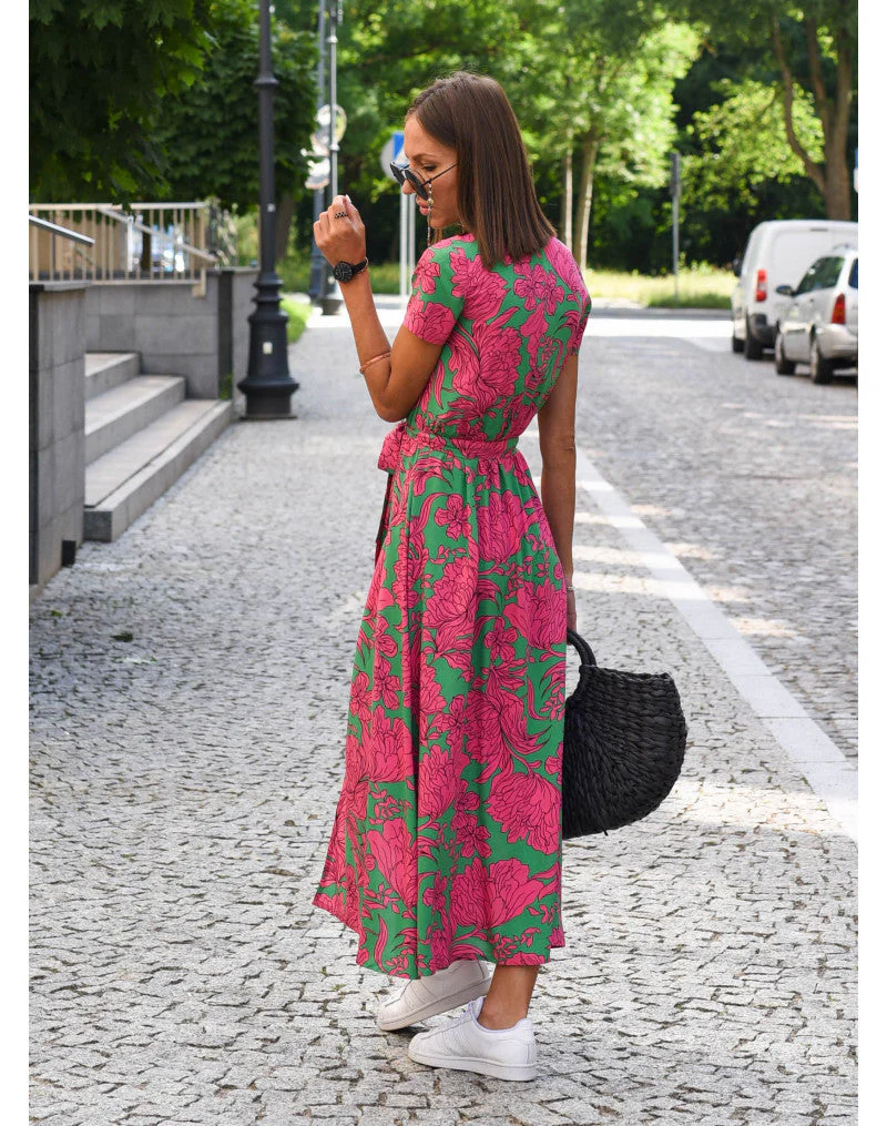 Casual Floral Wraparound Midi Dress - Image 11
