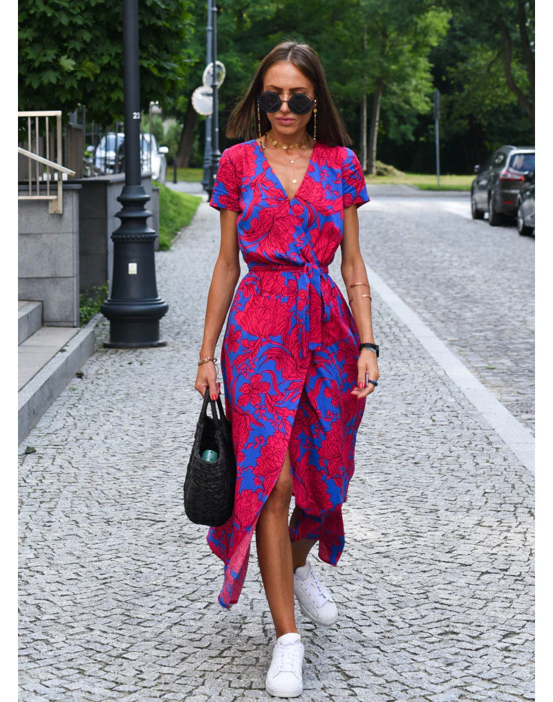 Casual Floral Wraparound Midi Dress - Image 12