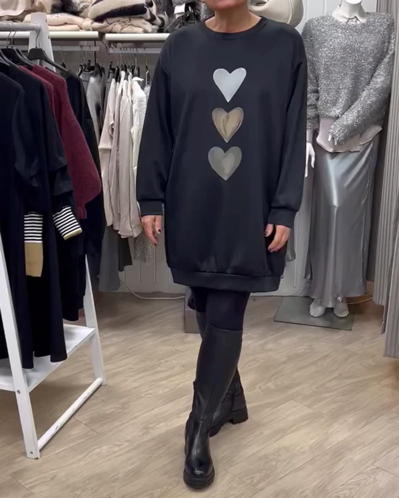 Casual Heart Pattern Shift Dress - Image 2