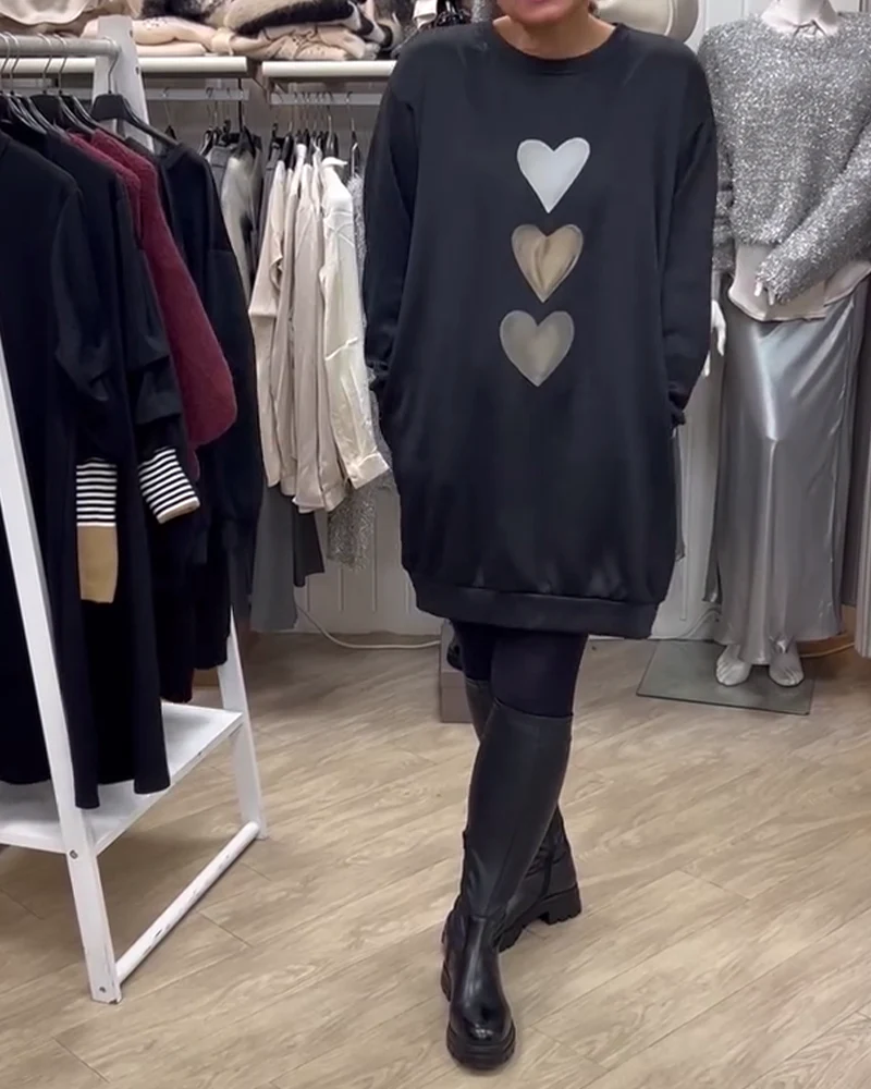 Casual Heart Pattern Shift Dress - Image 21