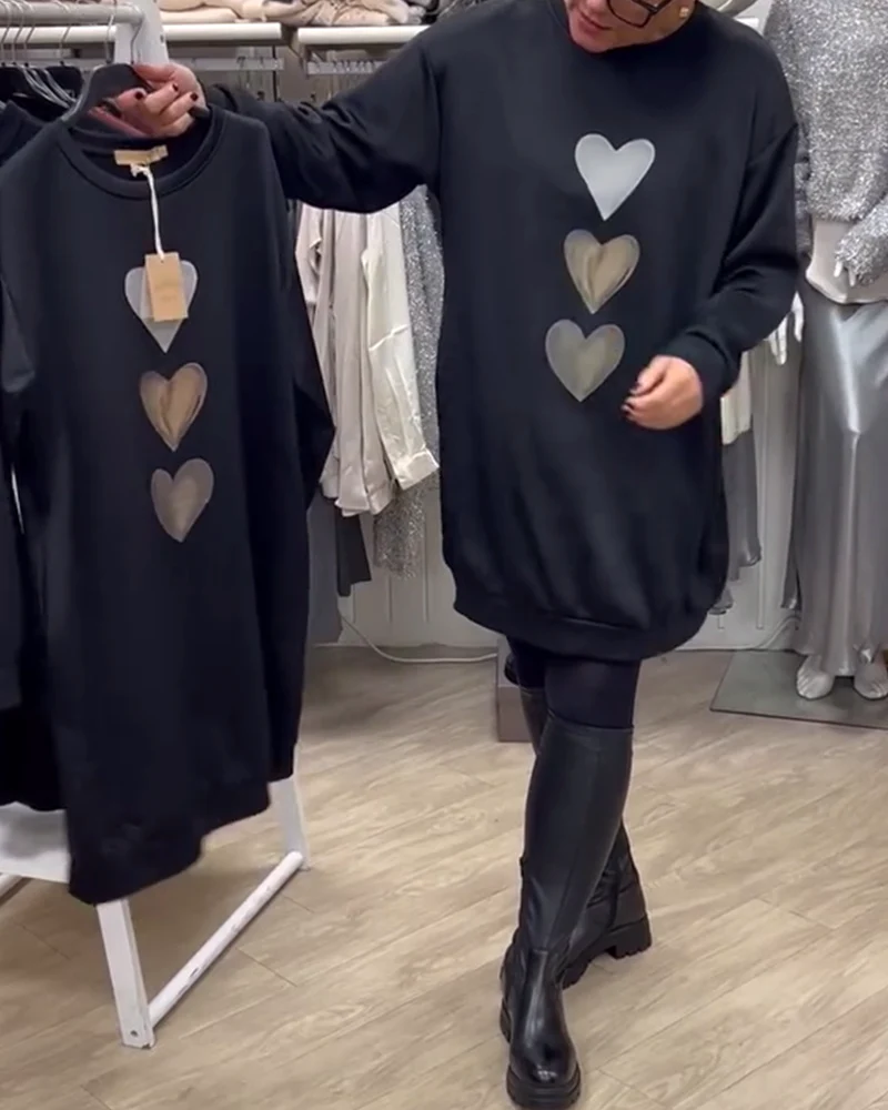 Casual Heart Pattern Shift Dress - Image 36