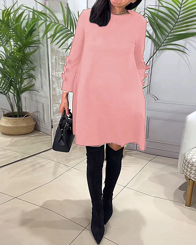 Casual Knee Length Dress with Long Sleeve - Image 32