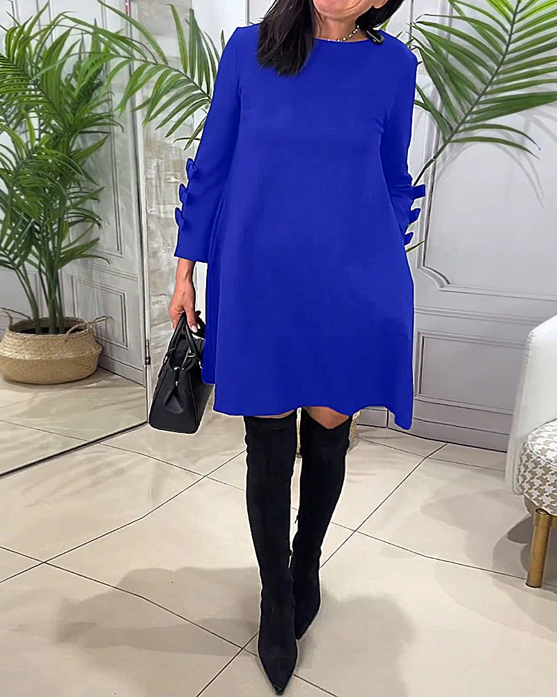 Casual Knee Length Dress with Long Sleeve - Image 47