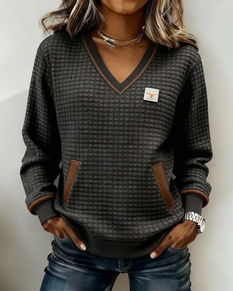Casual Long-Sleeved V-Neck Sweatshirt - Image 2